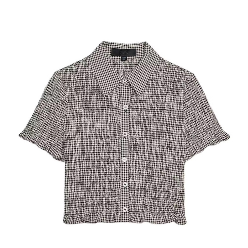 Zara Black and White Gingham Button-Down Shirt